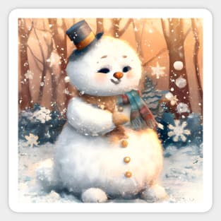 Cute Fluffy Snowman catching Snowflakes Sticker